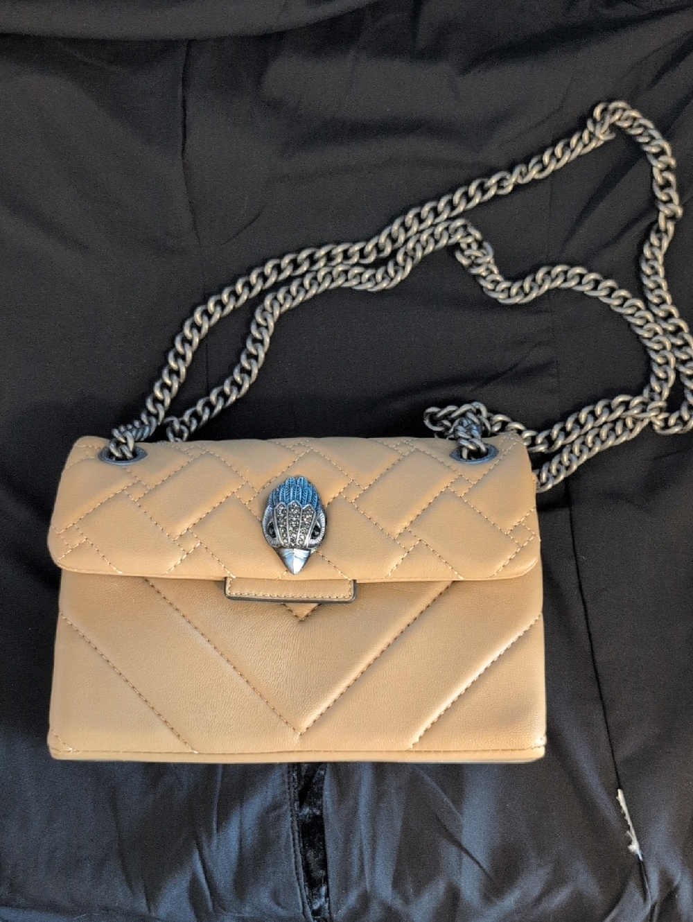 Kurt Geiger Beige Quilted Leather Crossbody with Silver Chain